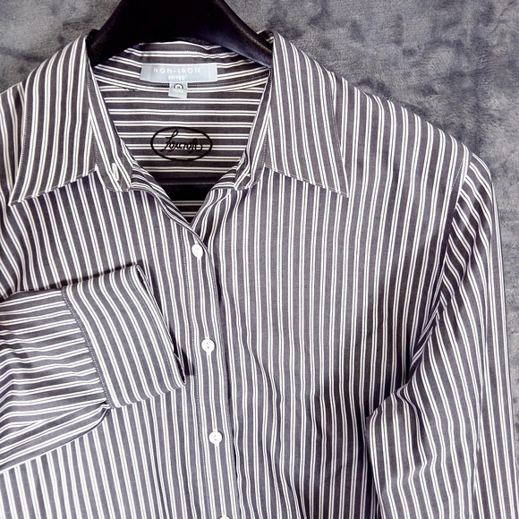 Foxcroft Tops - Foxcroft Shirt Womens 16 Black White Stripe Non Iron Fitted Button Front Dress